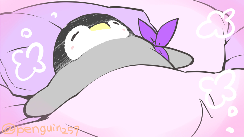 「週の初め、がんばった月曜日
オヤスイミン♪ 」|皇帝ペンギンのペンペンのイラスト