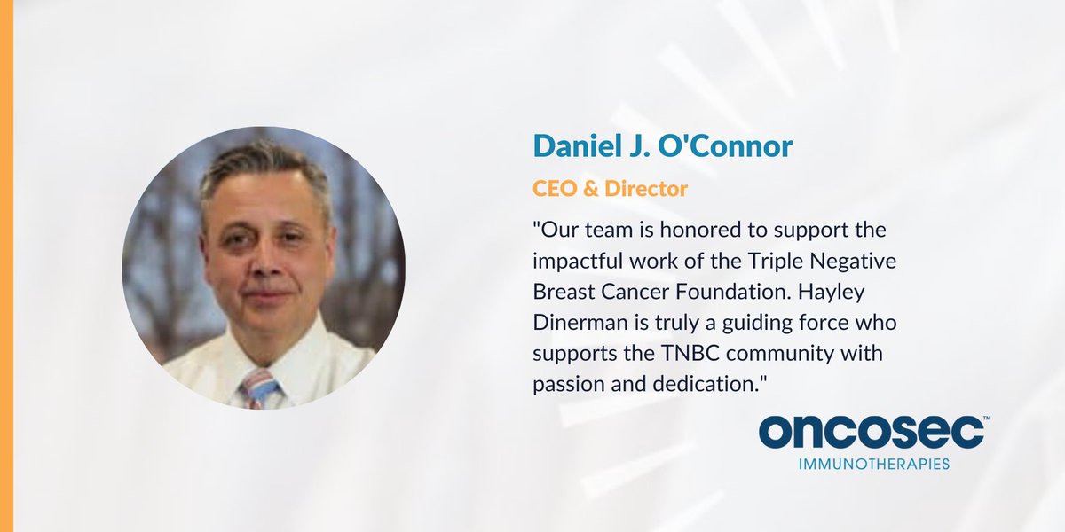 OncoSec's tweet photo. The team at OncoSec honorably recognizes the work done for the #TNBCcommunity by @HDinerman, the #ExecutiveDirector of the @TNBCFoundation. Learn more about the outstanding staff at #TNBCF: https://t.co/fyn9FeLlbN https://t.co/IDdIoCrioY