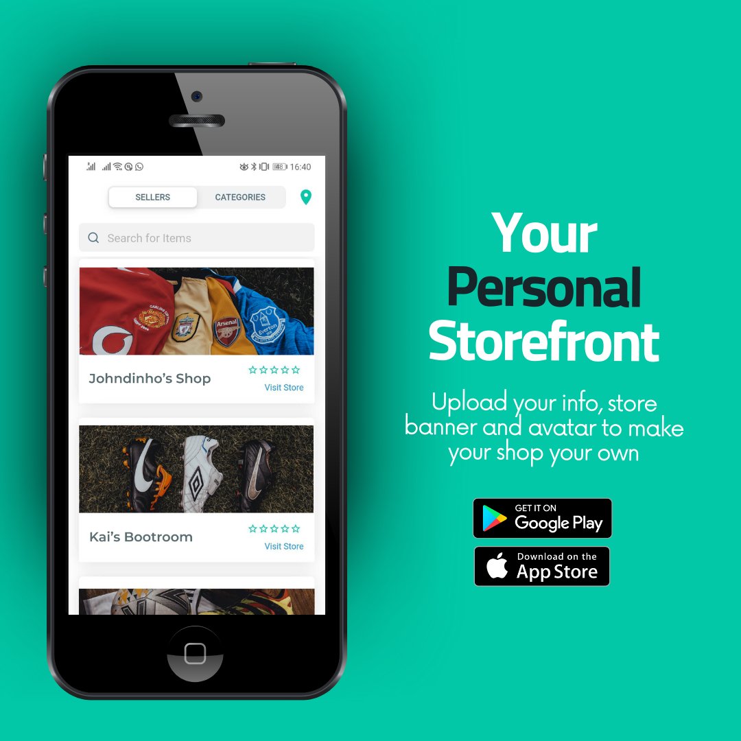 thefutbolmarkt's tweet photo. How would you like your own Personal Storefront... 🤩
Using the FutbolMarkt App, you can make your own shop selling all your football products. From kits, to boots or even memorabilia! Try it today by downloading our app! ⚽️
#Sell #Buy #Boots #Kits #PersonalStore #OwnShop https://t.co/7bVL6ZtRKG