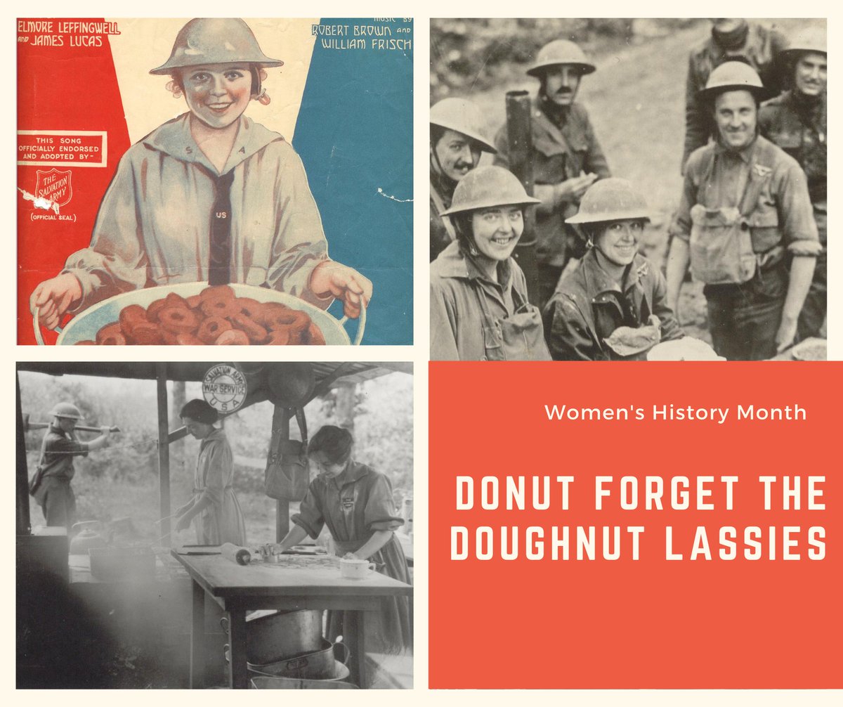 It’s #WomensHistoryMonth and we’re recognizing Doughnut Lassies.  Under the command of Evangeline Booth in WWI, 250 Doughnut Lassies were sent to aid US troops in France. They fried doughnuts in soldiers’ helmets.  National Donut Day is celebrated the first Friday in June.