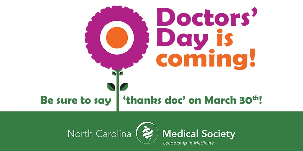 NCMedSoc's tweet photo. Tomorrow is Doctors' Day!

In #gratitude for their service, honor your #doctor by making a donation to the North Carolina Medical Society Foundation (NCMSF). Show them how AHH-SOME you think they are!

https://t.co/XBCXVXrutq

#doctorsday #leadershipinmedicine #NCMS #NCMSF https://t.co/mGYTVocvdt