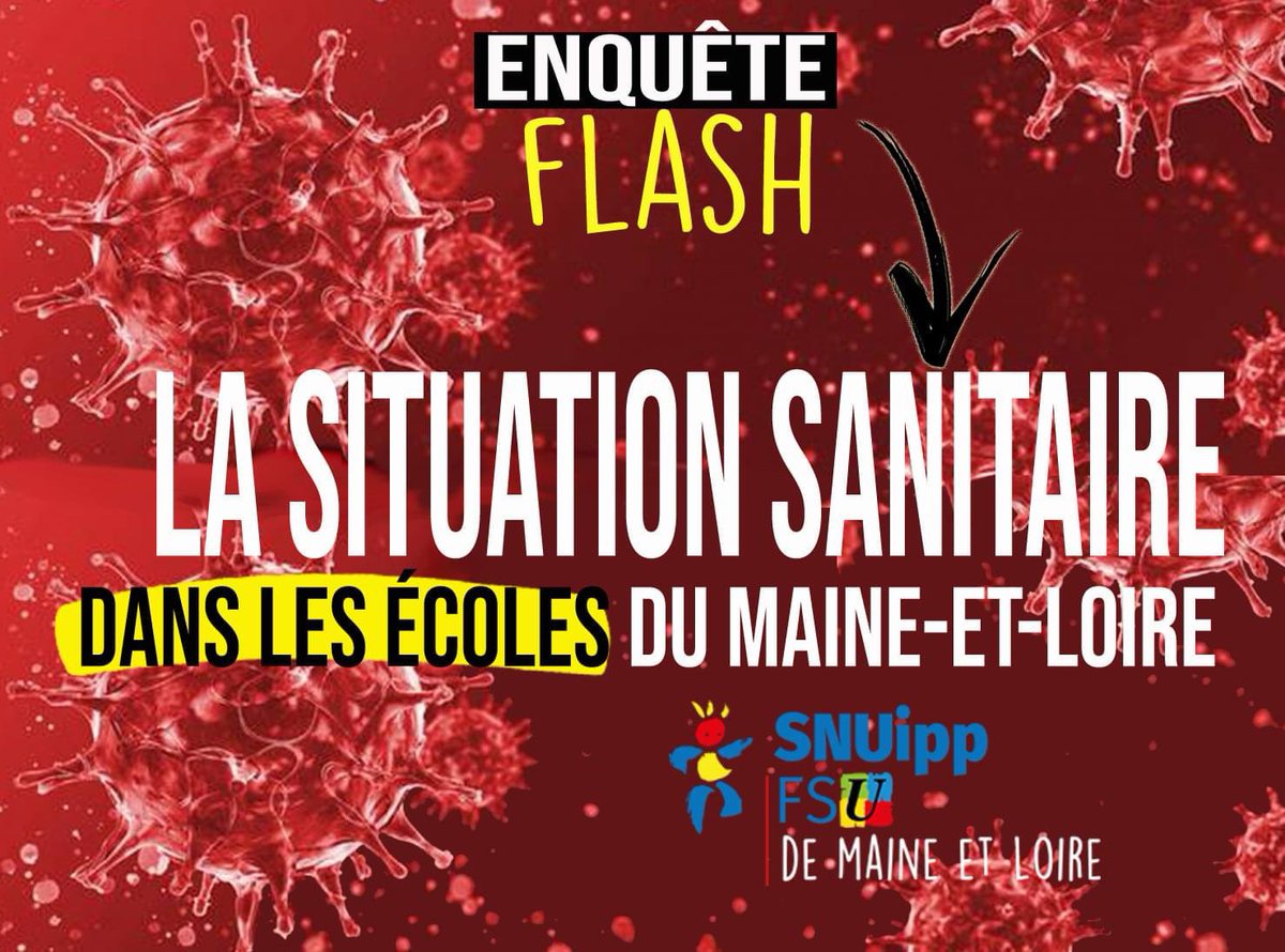 SNUippFSU49's tweet photo. [URGENT] Enquête FLASH situation sanitaire dans les écoles
➡️ https://t.co/x5313ZhcPm https://t.co/w0tj9oMSCK