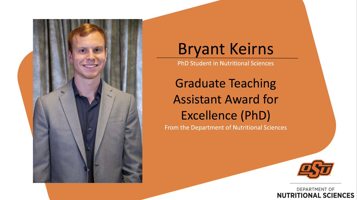 okstateNSCI's tweet photo. What better way to start off the week than celebrating your students? Today, we want to celebrate 2 grad guac stars, Bryant Keirns and Tori Compton, for receiving the Department of Nutritional Sciences PhD-level and MS-level Graduate Teaching Assistant Awards for Excellence. https://t.co/OnSqC49JB9
