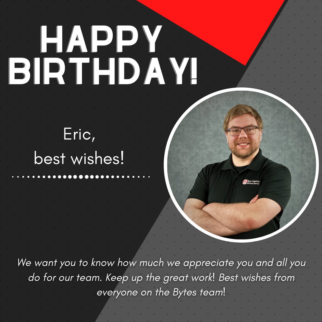 Bytesmanagedit's tweet photo. Eric had a birthday on Saturday. Let's all give him our best wishes and recognize a great team member! https://t.co/HjHsOr8jY6