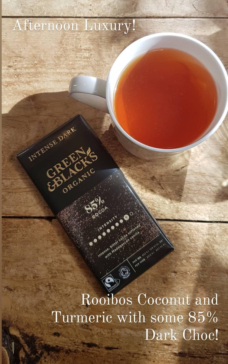 TeaShopBath's tweet photo. Afternoon Luxury! A mug of our Rooibos Coconut and Turmeric with some 85% Dark Choc!

What's your favourite afternoon tea? 

#teatime #shoplocal https://t.co/6v3kDdOicD