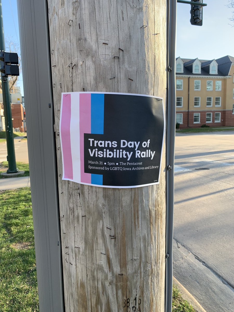 LGBTQIowa's tweet photo. The word is spread online and in town! Join us this Wednesday, March 31st, to celebrate #TransDayOfVisibility Show some love and support to Iowa City’s trans community as 2021 has been a rough start for #TransRights in Iowa #ProtectTransKids #TDOV https://t.co/DNLb1mInpA