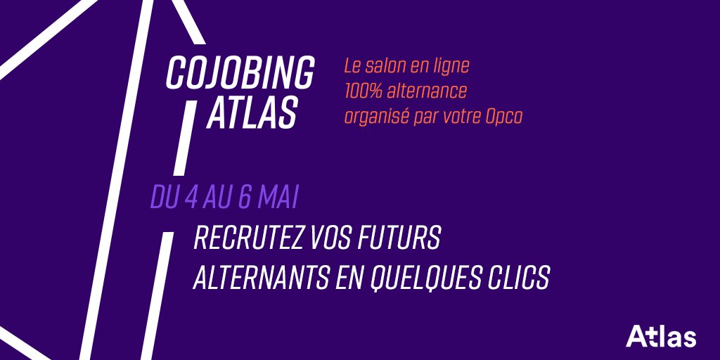 OpcoAtlas's tweet photo. [ÉVÉNEMENT] C'est parti pour la 3e édition de #CoJobingAtlas ⤵️ #Entreprises adhérentes : profitez-en pour anticiper vos besoins en #alternance et bénéficier de l'aide #1jeune1solution d'un montant de 5000 à 8000€
► Information &amp; inscription : https://t.co/i2yd6Vy9Xl
ℹ️ Gratuit https://t.co/Iwn2CMS3u6