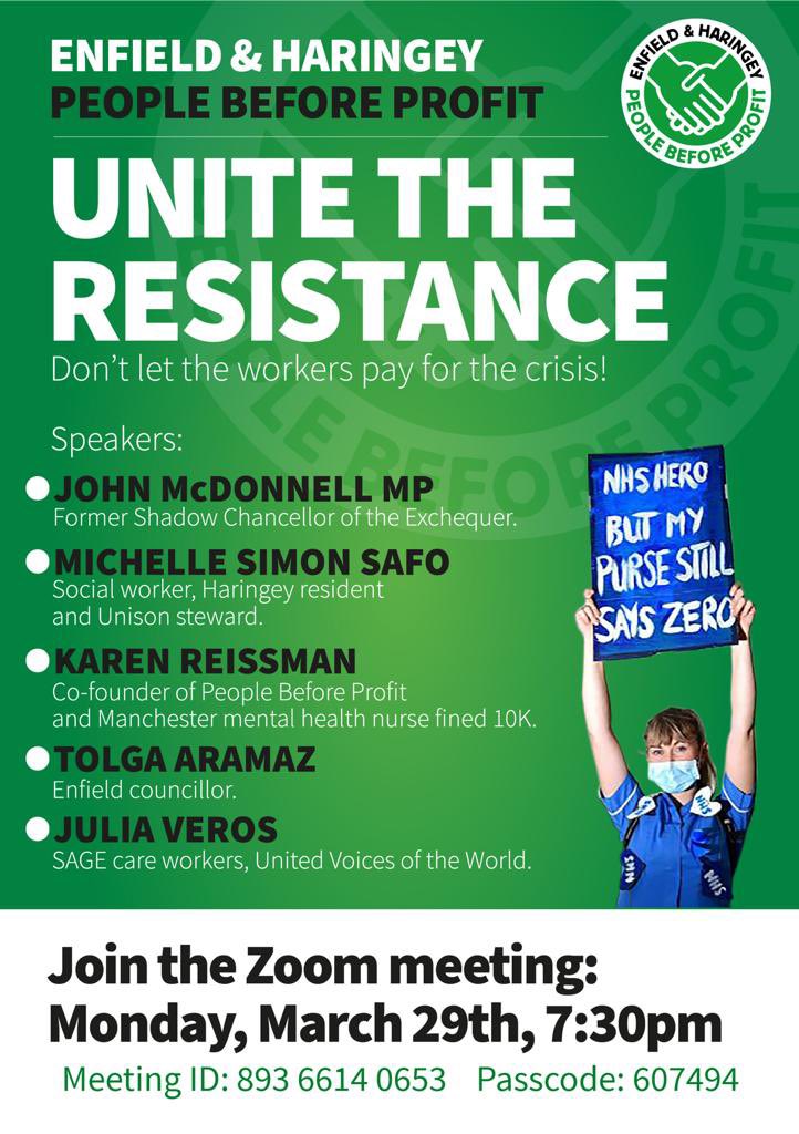 haringey_pb4p's tweet photo. @johnmcdonnellMP  and @KarenReissmann speaking at Enfield and Haringey People Before Profit meeting today at 7.30pm - #NHSPay15 15% pay rise now! Zoom meeting ID: 893 6614 0653. Password 607494 @worker_group #peoplebeforeprofit https://t.co/5NdOxlScGv