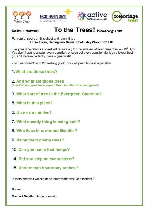Three Trees &amp; Northern Star have teamed up with Colebridge Trust to design a family walk for the Easter hols. Download the below or pop in to pick up your pack. Return the answer sheet to receive a prize just for entering, you'll also be entered into our prize draw! - Good Luck🍀