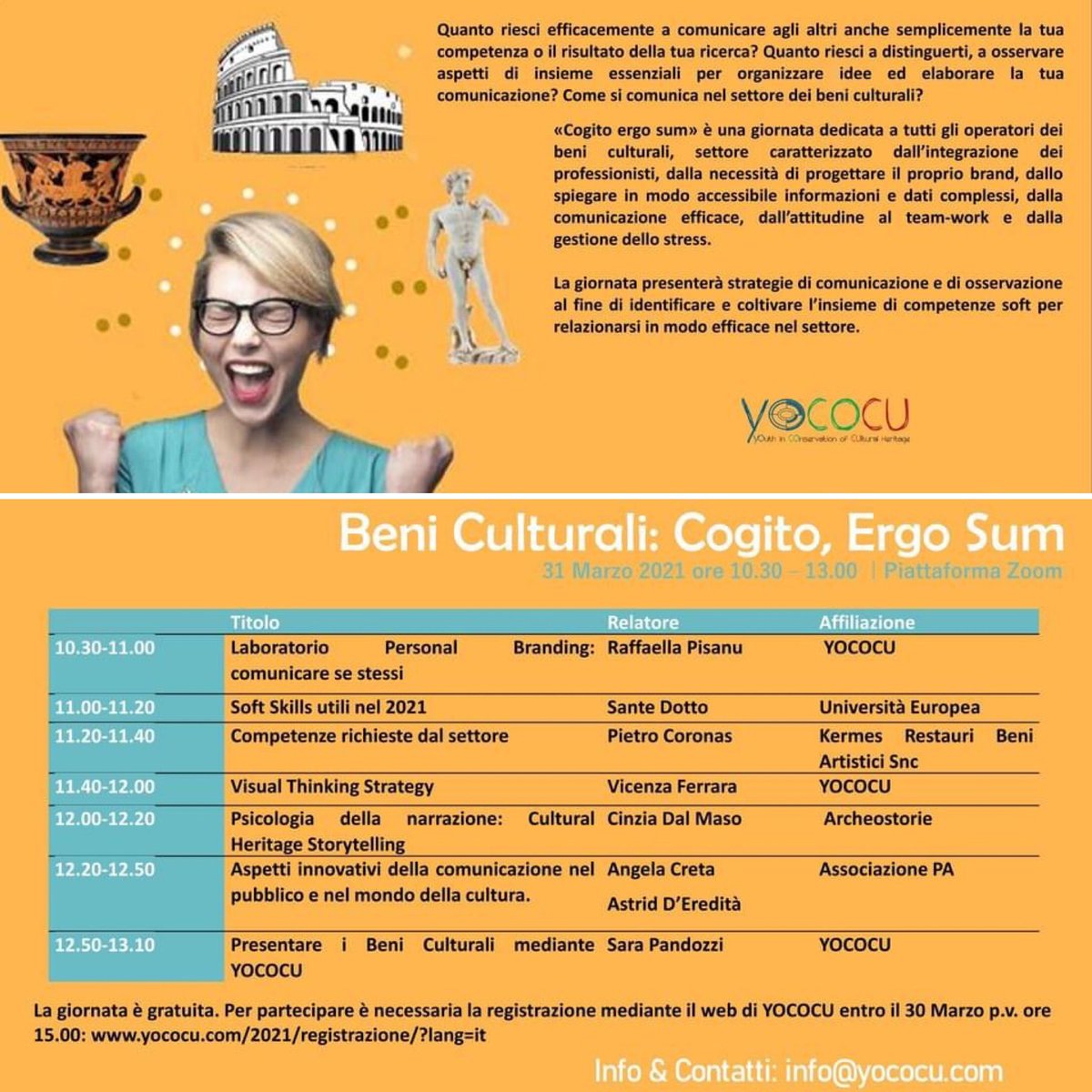 Pillole di #narrazione per i #beniculturali.
Indispensabili per tutti.
Ci ha pensato <a href="/YOCOCU/">YOCOCU Italy</a> - #YOuth in #COnservation of #CUltural #Heritage organizzando una mattinata densa e variegata su #Zoom. 
Ci sarà anche la nostra direttrice Cinzia Dal Maso.
Iscrivetevi, è gratuito!