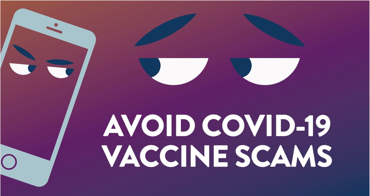 mnhealth's tweet photo. Watch out for scams! Public health officials or health care providers will never ask for money, your bank account, credit card, or social security number. The COVID-19 vaccine is free. https://t.co/Y1LmXVSizb