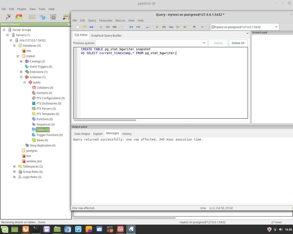 ivanonatalini68's tweet image. Postgresql Administration.

 How to stored a snapshot of statistics of the background process&apos;s activity.

#postgresql #pgsql #psql #unix #linux #windows #aws #cloud #backend #fullstack #dba #database