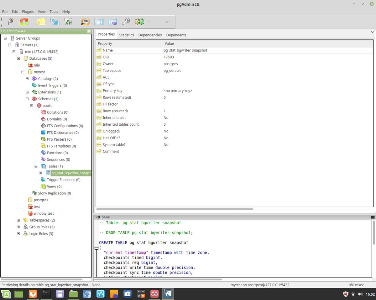 ivanonatalini68's tweet image. Postgresql Administration.

 How to stored a snapshot of statistics of the background process&apos;s activity.

#postgresql #pgsql #psql #unix #linux #windows #aws #cloud #backend #fullstack #dba #database