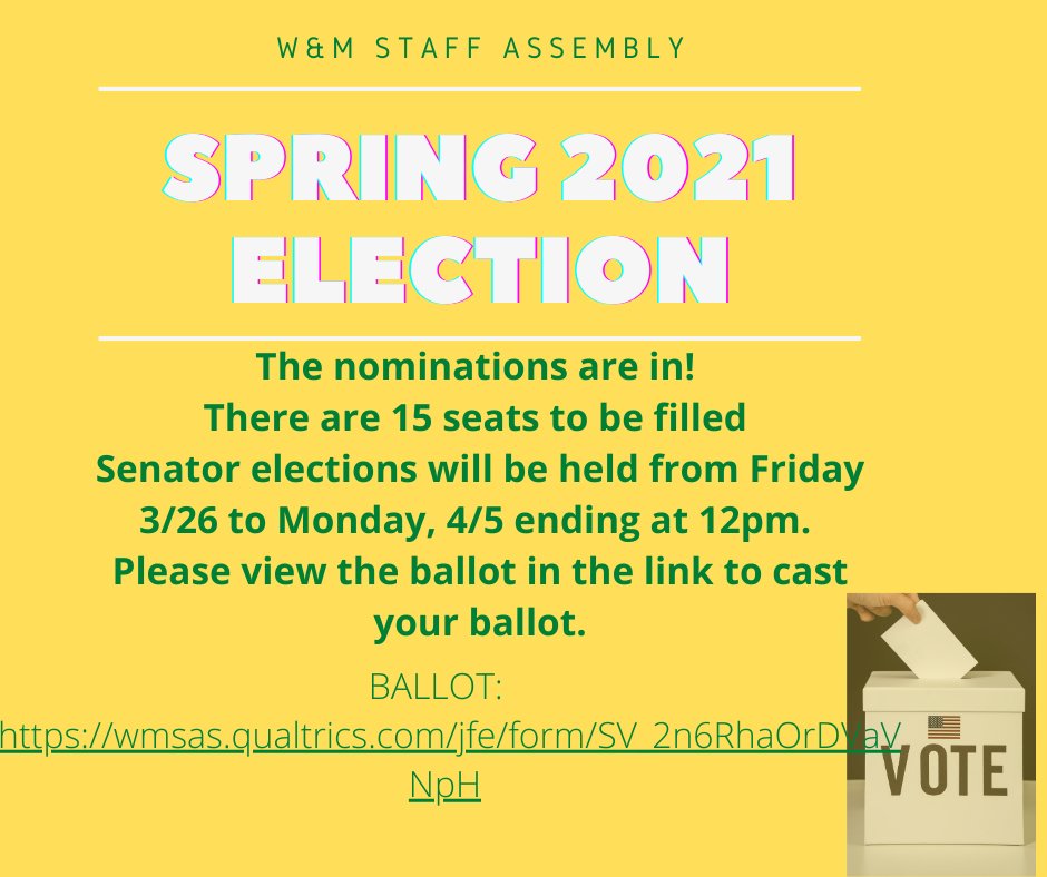 WMStaffAssembly's tweet image. VOTE TODAY!
BALLOT:   wmsas.qualtrics.com/jfe/form/SV_2n…