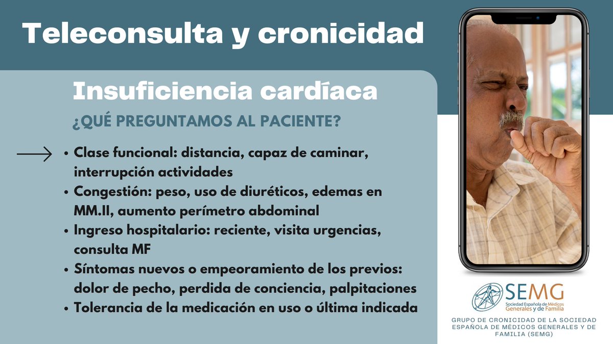 La #pandemia ha obligado a transformar las consultas de #AtenciónPrimaria, obligándolas a apostar por la #teleasistencia
El Grupo de #Cronicidad SEMG recopila los puntos que debemos ✔️ a la hora de hablar por ☎️ con #pacientes con #asma, #EPOC, #diabetes e #insuficienciacardiaca