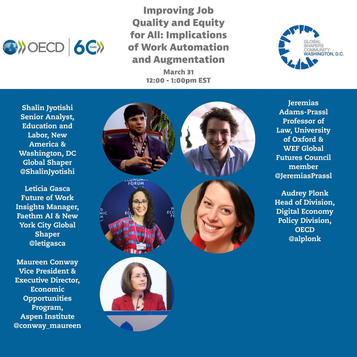 letigasca's tweet image. ⚠️ Join me on March 31st for a #panel focused on policies, strategies, and actions to IMPROVE #jobquality and equity in the era of #AI and #robotics. 🔜 Sign up here: meetoecd1.zoom.us/webinar/regist… 
 #DavosLabs #FutureofWork