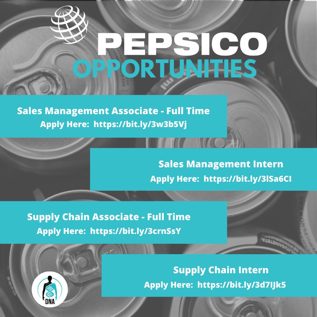 DNA_sob's tweet photo. Happy Monday, Bison! Start the week off right by applying to some of these opportunities at Pepsico. Check out the links in our linktree and on the flyer for more info! 🧬 https://t.co/jzvROtGL3Z