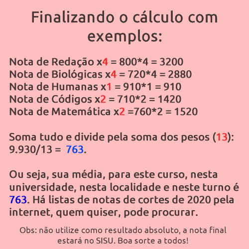 opsdolly's tweet photo. 🌟COMO ENCONTRAR SUA MÉDIA NO ENEM 2020 para o SISU 2021✨

Você terá uma média diferente para cada curso/turno/localidade/universidade que escolher. Com os passos abaixo, você chegará a uma aproximação do que será a sua média no Sisu. Boa sorte a todos! #Enem #INEP #Enem2020 https://t.co/uqFJhh10lW