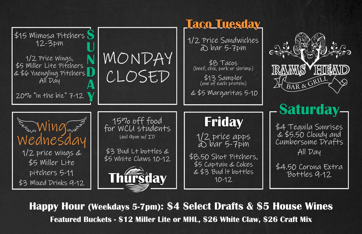 With restrictions being loosened next week, we're making some changes to our daily specials!

Check out all of our new deals including $15 Mimosa Pitchers every Sunday and $5 Captain &amp; Cokes on Fridays.