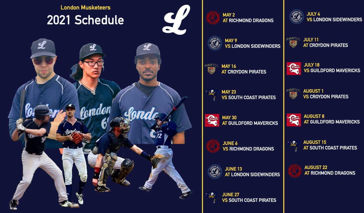 LDNMusketeers's tweet photo. 2021 BBF AA schedule is set! See you all in a month as we try to win it all in our second season in AA ⚾️ https://t.co/nvgKVTnWhW