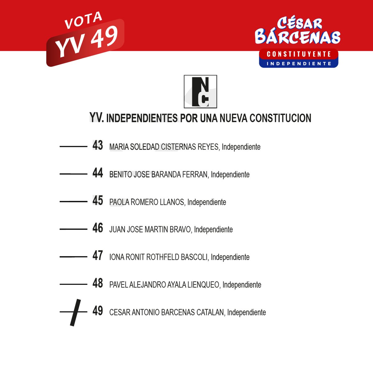 Esta es la papeleta para votar por las candidaturas a #constituyentes en nuestro #distrito12. Ya sabes dónde encontrarme.