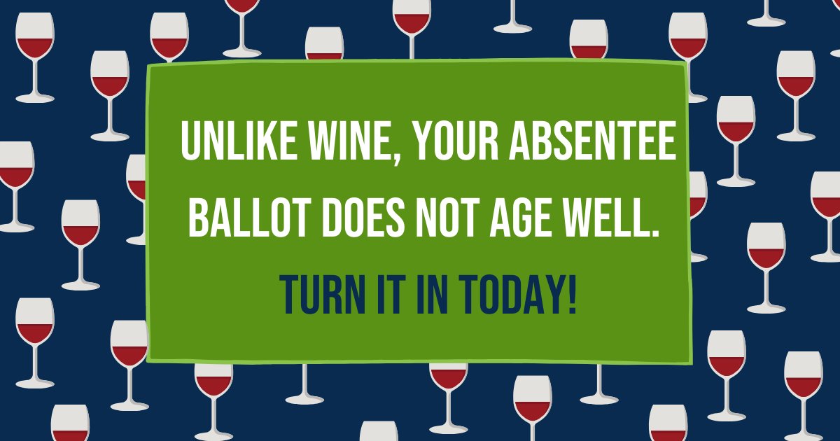 Don't forget to mail back your absentee ballot TODAY! The USPS recommends mailing your absentee ballot by March 30 so it can arrive on Election Day, so turn it in ASAP.