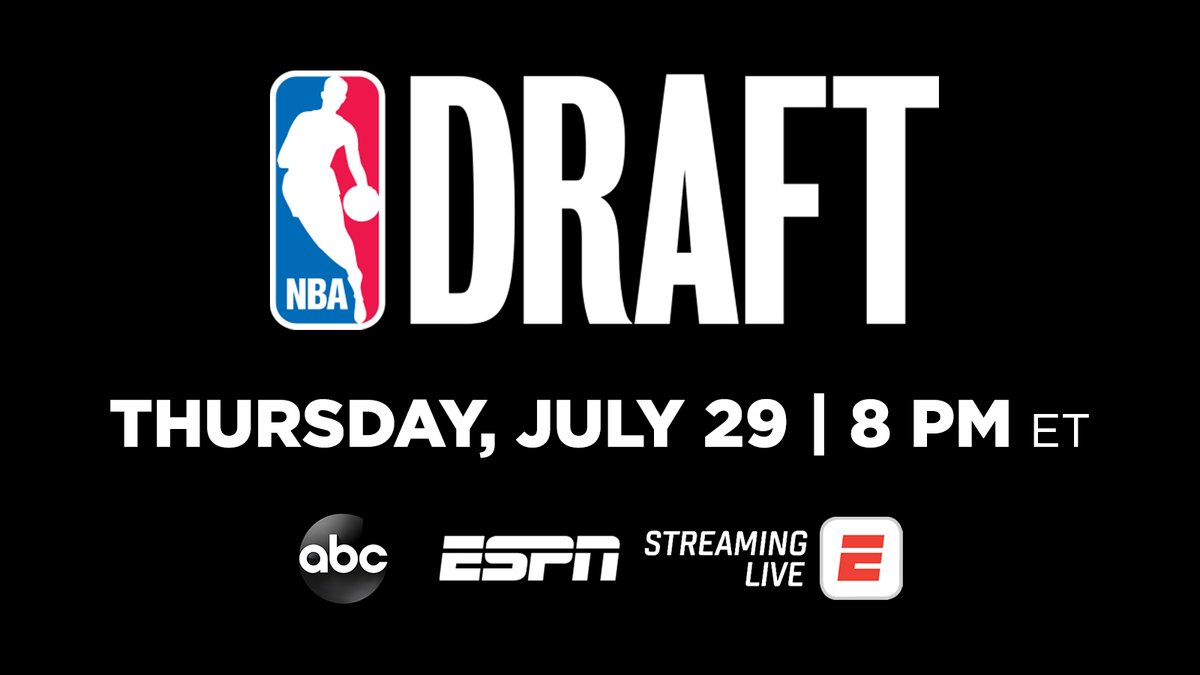 ESPNPR's tweet photo. The 2021 #NBADraft Presented by State Farm

Thursday, July 29 | 8p ET

🏀 Round 1 | @ABCNetwork, ESPN &amp; ESPN App
🏀 Round 2 | ESPN, ESPN App

More: https://t.co/Zc1AIZX1ra https://t.co/AywFpKDtWj
