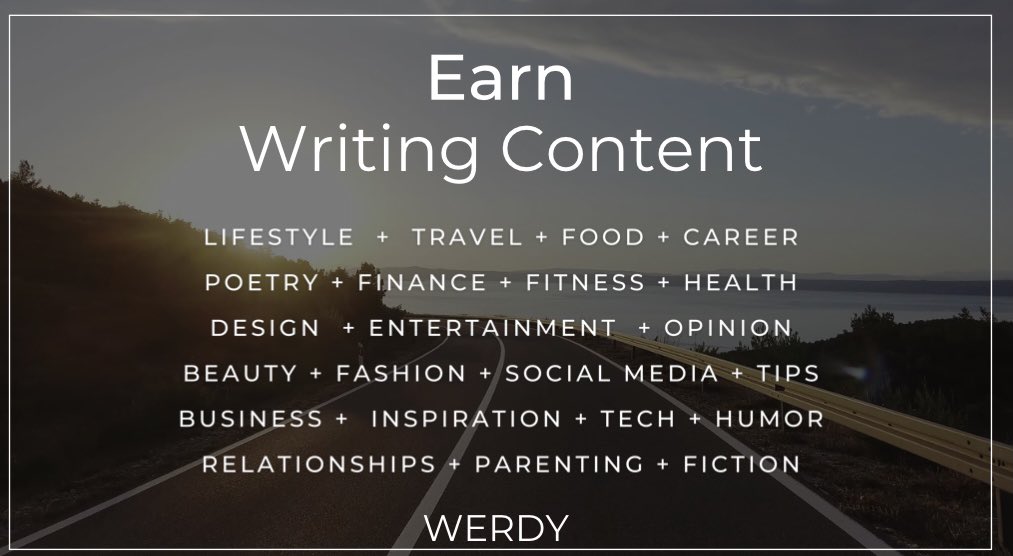 werdy_media's tweet photo. Get paid to write about what you love 
https://t.co/nyNBqnUDv2

#werdy #FreelanceJobs #freelancewriter #getpaidtowrite #earnbywriting #articlewriter #contentwriter #content #contentcreator #bloggerswanted #writerswanted https://t.co/QvLySsTrpu