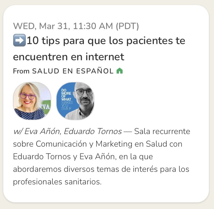mikel_franco's tweet photo. @ClubhouseSalud @EvaAnyon @etornosinza 👏🏽👏🏽 Sala @joinClubhouse @ClubhouseSalud muy interesante y necesaria, ahí estaremos #ClubHouse #Pacientes https://t.co/WT9VX6gAXv