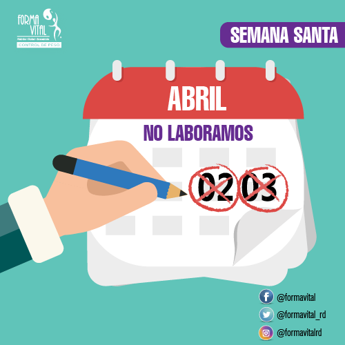 formavital_rd's tweet photo. 👉 Feriado Semana Santa 👈

Trabajaremos el próximo Jueves Santo hasta la 1PM

Y los esperamos el próximo lunes 05/04 en horario regular por:

✅ citas
✅ orden de llegada

🤩 cambia tu vida 🤩 https://t.co/xYJ9iNm494