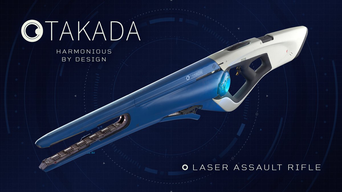 EliteDangerous's tweet image. Established in 3223 as a haulage company, Takada made the bold decision to recruit and train its own security force. Over the years a series of highly effective laser weaponry was developed to support the security teams including the new laser assault rifle.