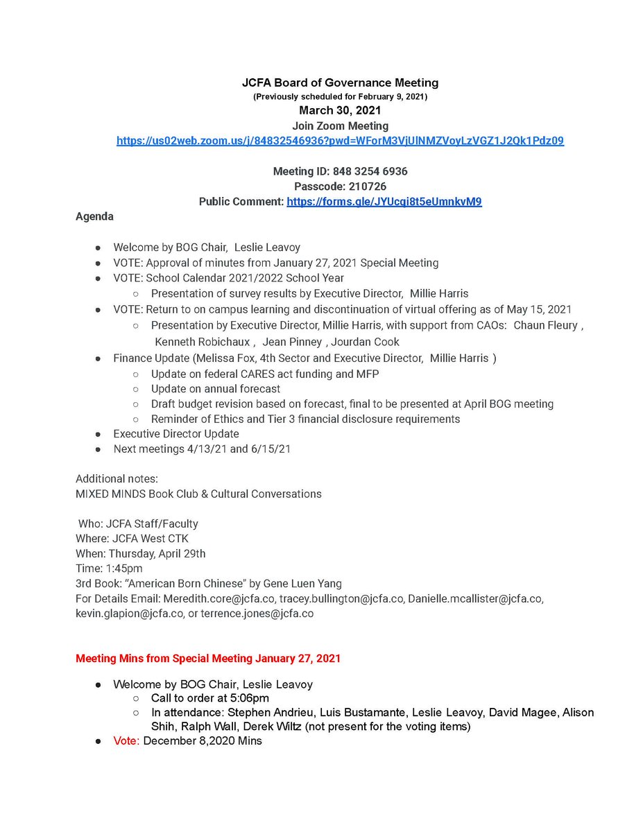JCFAedu's tweet photo. Join is for our BOG meeting tomorrow at 4:30pm. Public Comments here: https://t.co/t00EB5qTy4 https://t.co/l8DO0o2Ny5