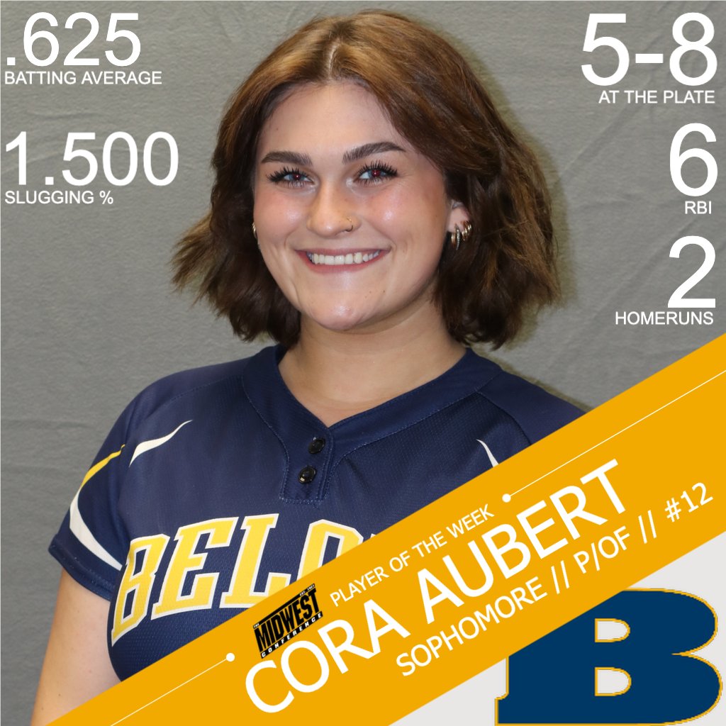 SB: Cora Aubert earns <a href="/MWCSports/">Midwest Conference</a> Position Player of the Week honors after hitting .625 with a 1.500 slugging % in a pair of <a href="/BUCSOFTBALL/">Buccaneer Softball (BCSB)</a> wins on the road Sunday. And she also picked up a win in the circle! #GoBucs beloitcollegeathletics.com/news/2021/3/29…
