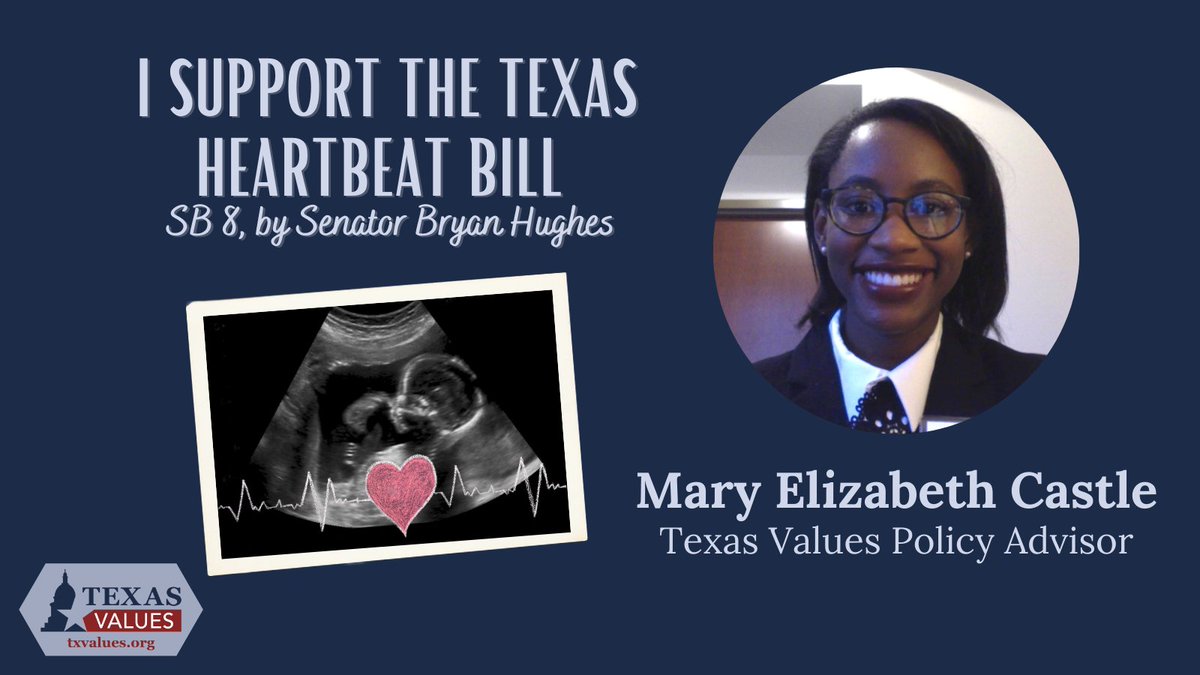 txvalues's tweet photo. Today SB 8, the Texas #HeartbeatBill, by @SenBryanHughes is up for a vote in the Texas Senate. Like & Retweet if you agree with Mary Elizabeth Castle that #EveryHeartbeatMatters! #LifeIsEssential #TxLege https://t.co/Rjr1Gv5LRg