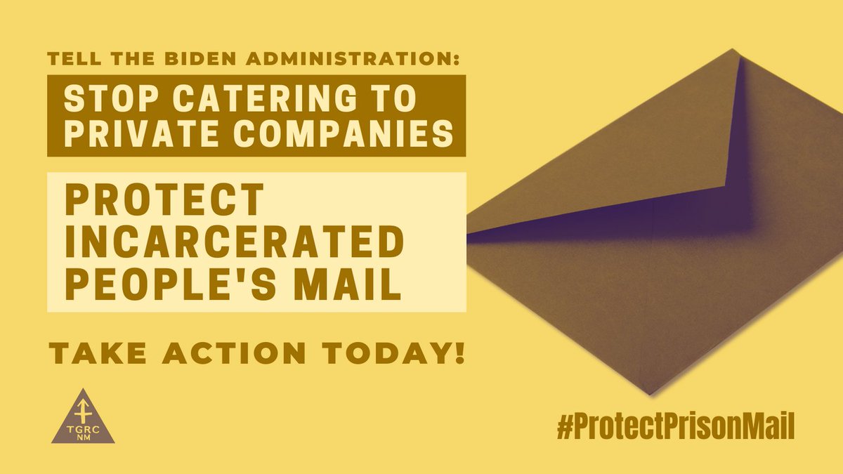 TGRCNM's tweet photo. The #BidenAdministration is allowing Smart Communications deny incarcerated people their mail — just so the company can make a buck. We can stop this. Join @justdetention to #ProtectPrisonMail https://t.co/UkIRdwDu5R https://t.co/uQFeyb96PC