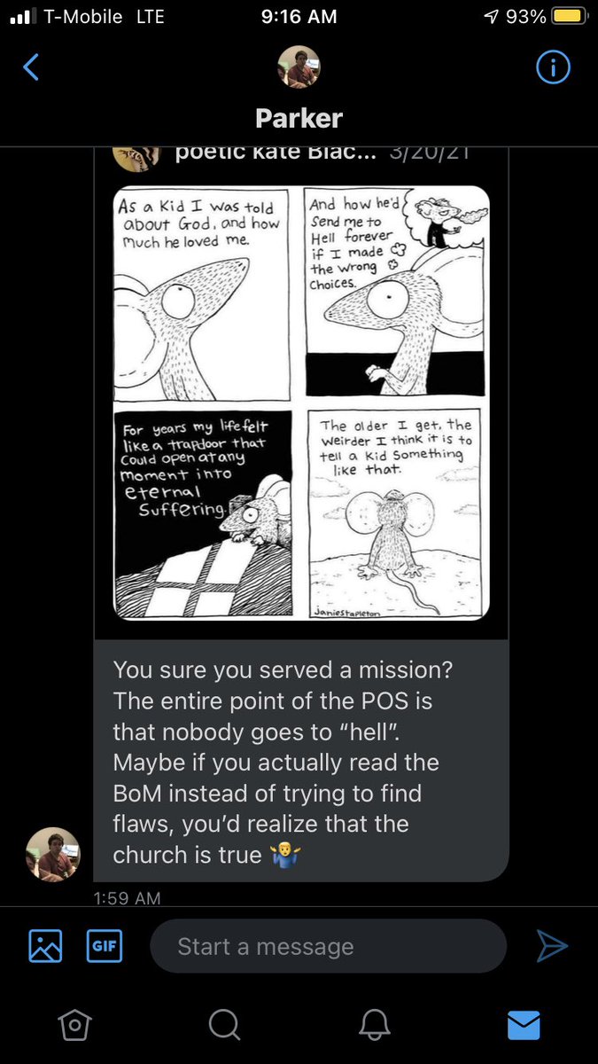 poetickate's tweet photo. dear members of *clears throat* the church of jesus christ of latter-day saints,

this is annoying. you are not god and i cannot tell you how cringey and embarrassing it is to hop into someone’s DMs and demand explanations about their experiences and religious beliefs https://t.co/1TwpyFdfD9