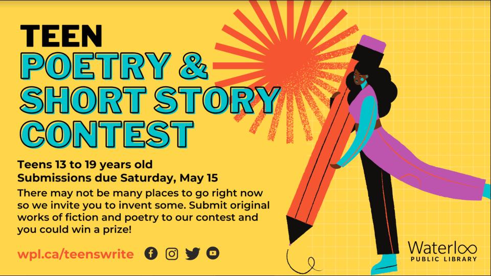The Waterloo Public Library is having a poetry writing contest for teens. Submissions are due May 15th. See the website wpl.ca/teenswrite for details. #wrdsblibraries