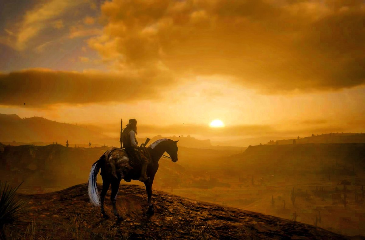 SandroF00803510's tweet photo. Cada pôr-do-sol que vejo me inspira o desejo de partir para um oeste tão distante e belo quanto aquele onde o sol sumiu.
#reddeadredemption2 #reddeadphotography  #reddeadonlinecharacter #arthurmorgan #tumbleweed #picturegames  #modofoto #PS4share #gameramador #RockstarGames https://t.co/u0duXiTkxZ