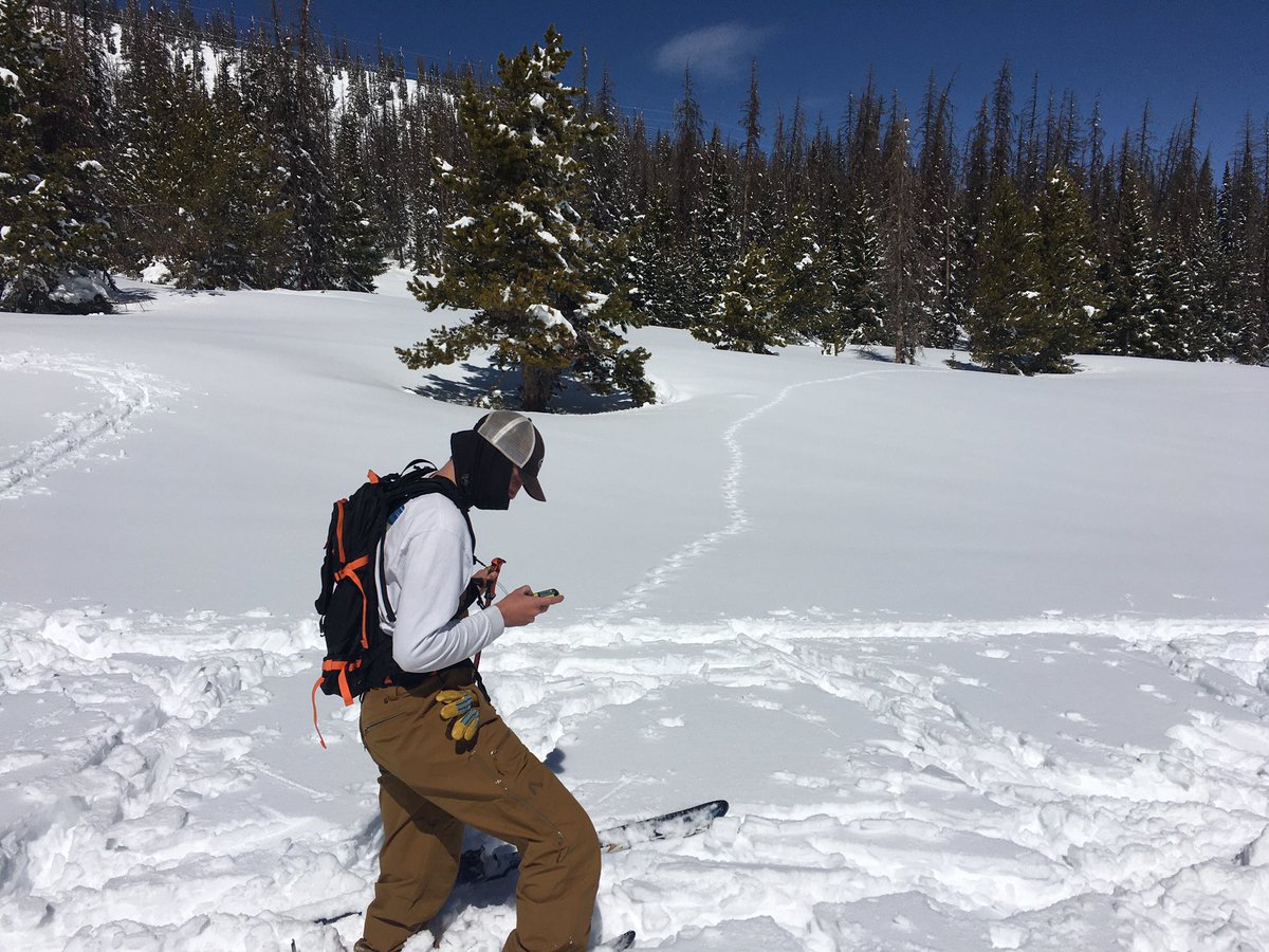 CSSWildSurvival's tweet photo. Ben is off with his transmitter beacon, probe, and shovel - working quickly to find our “buried skier” https://t.co/3zWm9EmWoy