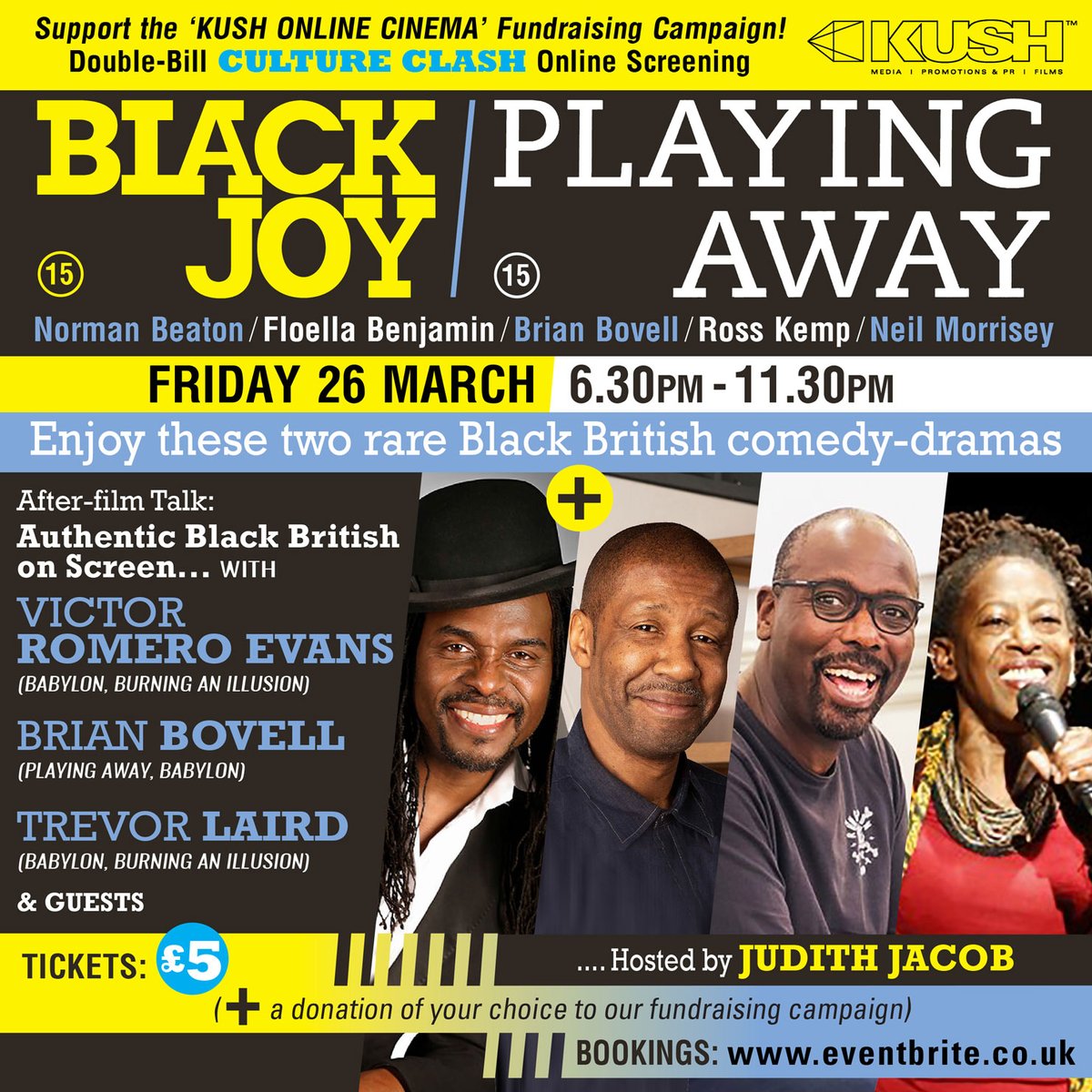 Kush_Online's tweet photo. A big #Thankyou to those that bough tkts and supported our fundraising #CultureClash Double-bill screen last Fri. The Q&amp;A with Trevor Laird, Brian Bovell, Victor Romero Evans &amp; #JudithJacob @JJyabbas was historic &amp; a 1st detailing pioneer black British 'acting' history. https://t.co/EQzcnjHeWQ