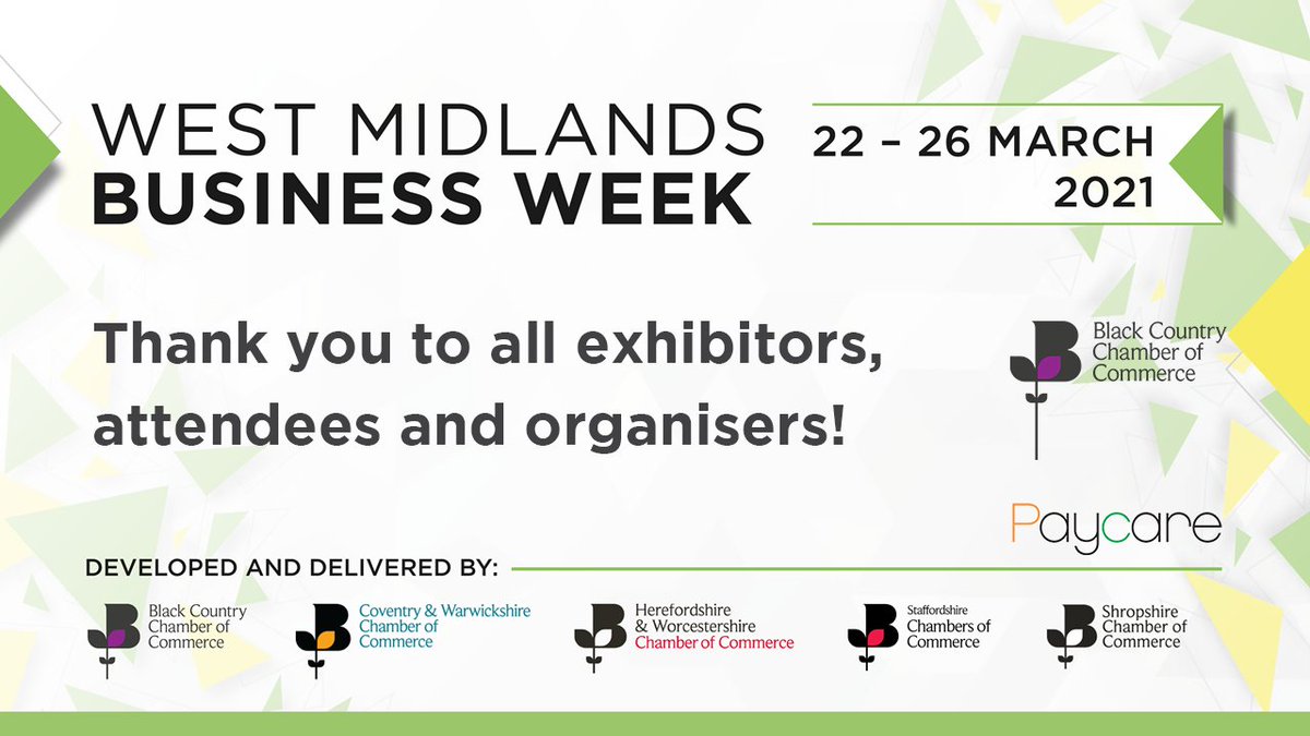 BCCCmembers's tweet photo. Our first West Midlands Virtual Business Expo concluded on Friday!
We would like to thank all attendees, exhibitors and speakers, our sponsor @MyPaycare, and our fellow Chambers who worked with us to deliver this celebration of West Midlands businesses. π
#WMExpo #WMBizWeek https://t.co/sojkqg8yEY