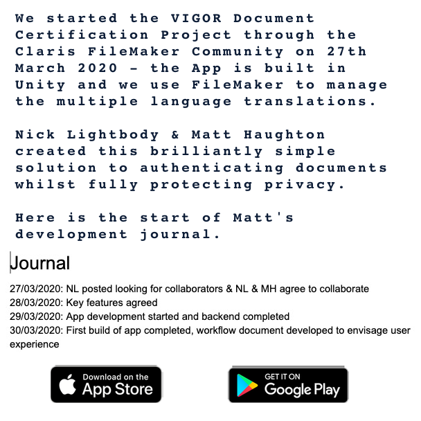Vigor_Global's tweet photo. We made our first full #PublicRelease of the #VIGOR #DocumentCertification App today - exactly 12 months after @NickLightbody and @MattHaughton got together through the @ClarisOfficial Community and started the project.
STORE URLS
https://t.co/4OdhZKICcr
https://t.co/4ADajZrEJn https://t.co/G80LeDD2da