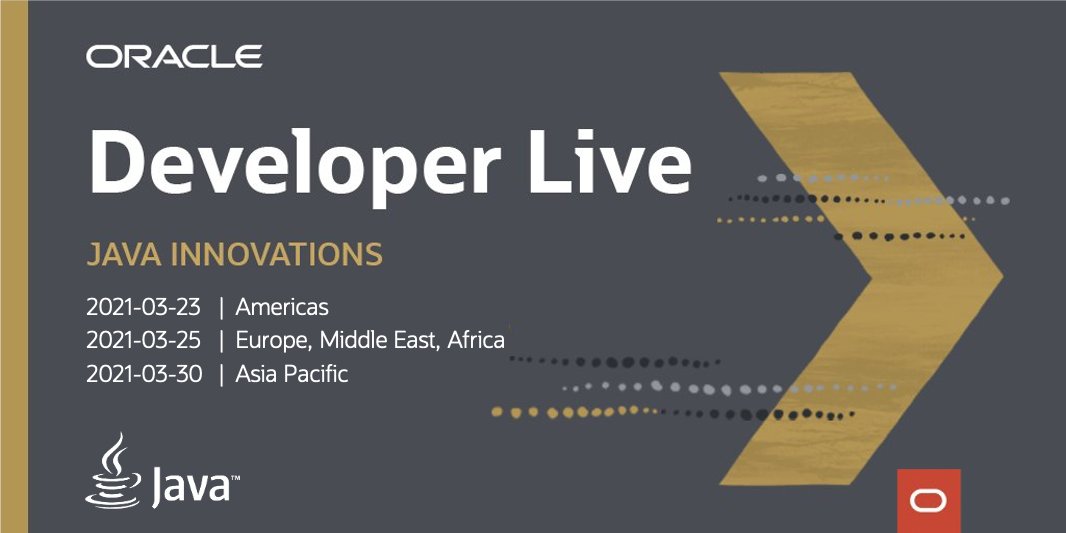 Sharat_Chander's tweet photo. ๐จReminder๐จ
"#OracleDevLive #Java Innovations" for the Asia Pacific Region starts on March 30
Register now https://t.co/uPm6LXUJDv
//@DelhiJUG @JJUG @taiwanjug @jug_tea @MadrasJUG @ChdJUG @PakistanJUG @JUGNagpur @JUGHYD @jugahmedabad @NepalJUG @melbjvm @kan_java @jug_chennai https://t.co/g40vJFGAor