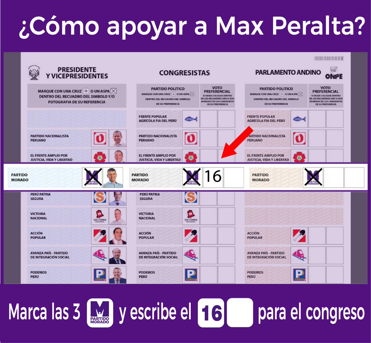 MaxPeraltaP's tweet photo. Este 11 de abril te invito a que me des tu confianza para poder representarte y llevar tu voz al congreso, recuerda que tendrás un congreso CERCANO y sobre todo un congreso más HUMANO.

@MaxPeraltaP 
@julioguzmanperu
@FlorPabloMedina
@partidomorado
#TuAlCentro
#Max16 https://t.co/GGgi2ZDm93