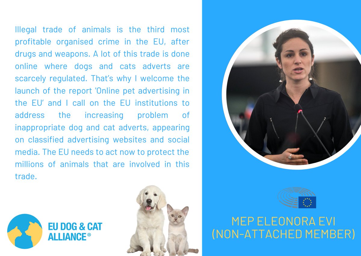 EUdogsandcats's tweet photo. We agree that the EU needs to protect the welfare of animals by addressing the inappropriate advertising of #dogs + #cats online.

Thank you @EleonoraEvi for highlighting the need for change.

Read our #EUPAAG report: https://t.co/Im1oafT9VP https://t.co/IHxRUdEE1Q