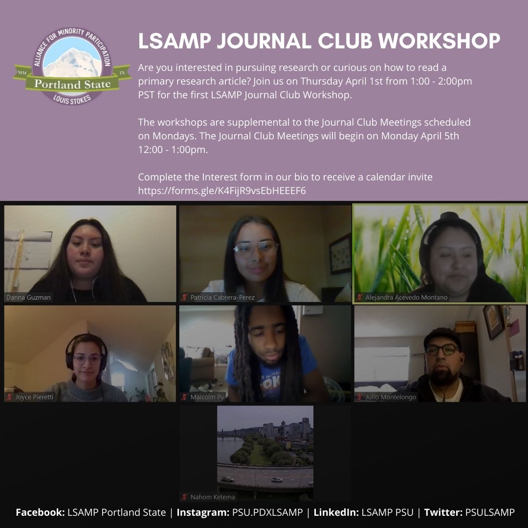 Are you interested in pursuing research or curious on how to read a primary research article? 
Join us on Thursday April 1st from 1:00 - 2:00pm PST for the first LSAMP Journal Club Workshop.

Complete the google form for the calendar invite: forms.gle/K4FijR9vsEbHEE…