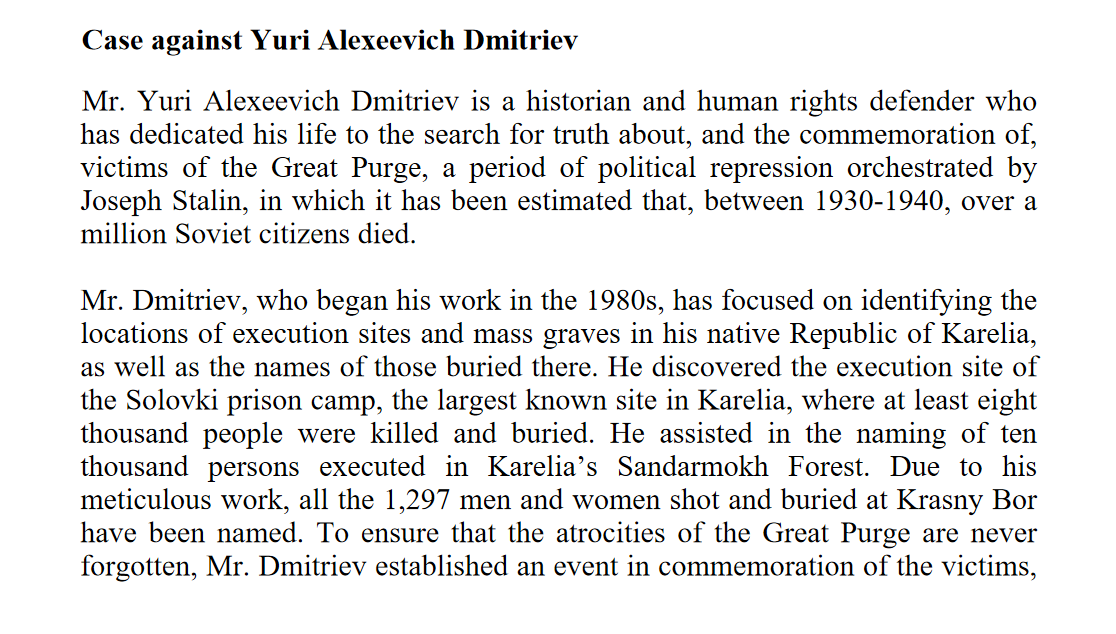MaryLawlorhrds's tweet photo. 🇷🇺Now Public: Historian and #HRD Yuri Dmitriev sentenced to 13 years in prison.
He has dedicated his life work supporting families of victims of Stalin's Great Purge. Now there are concerns that his #LongTermDetention is in reprisal for this work. https://t.co/2Eund2cSyu