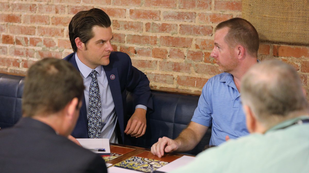 FmrRepMattGaetz's tweet photo. I'm thankful for local leaders and elected officials in Okaloosa County and Crestview who are committed to the wellbeing of small businesses and residents in Northwest Florida.
Great to talk economics, the Crestview Bypass project, and more with these leaders today! #OpenGaetz https://t.co/ENiGjeZ75i