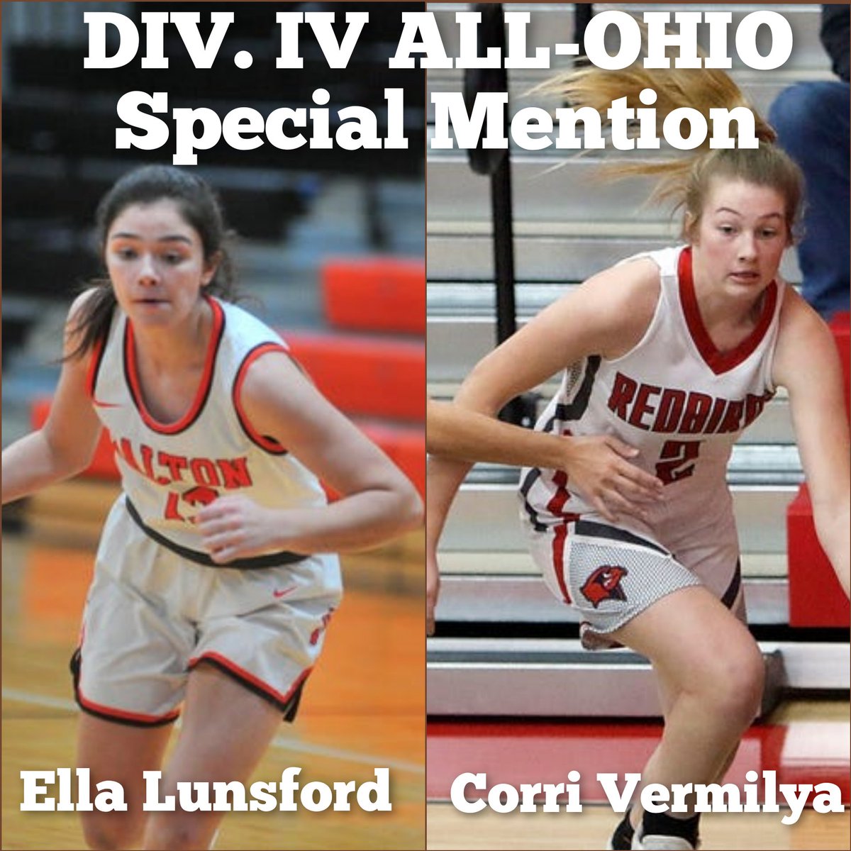 GBK: Congratulations to Dalton's <a href="/ella_lunsford/">Ella Lunsford</a> and Loudonville's <a href="/CorriVermilya/">Corri Vermilya</a> on being selected Div. IV Special Mention All-Ohio!! Lunsford aka Miss 4th Quarter and the Corri aka the human spark plug both were huge for their teams!! Very deserving!! #TDR #AllOhio