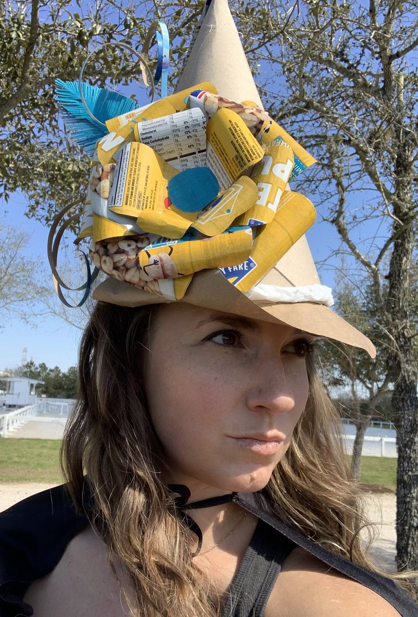 TeamHashtagGish's tweet image. #WizardsAndWeirdos #Item14 
A wizard’s got to be able to go undetected amongst non-magical folk. Out of recycled materials, craft a wizard’s hat that is magnificent enough to blend in at the Kentucky Derby.
Done by Lara